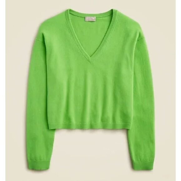 J.Crew Cashmere Relaxed Cropped V Neck Sweater in Green - Picture 2 of 4